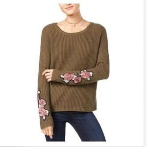 Almost Famous Rose-Embroidered Pullover Sweater L